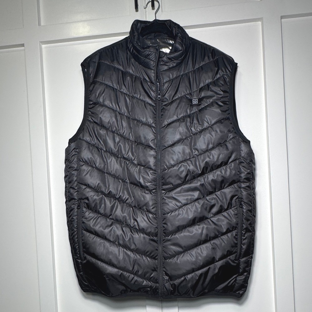 Modelo Cerveza Mens Black USB Heated Puffer Vest Thermal Lining 5XL Big and Tall